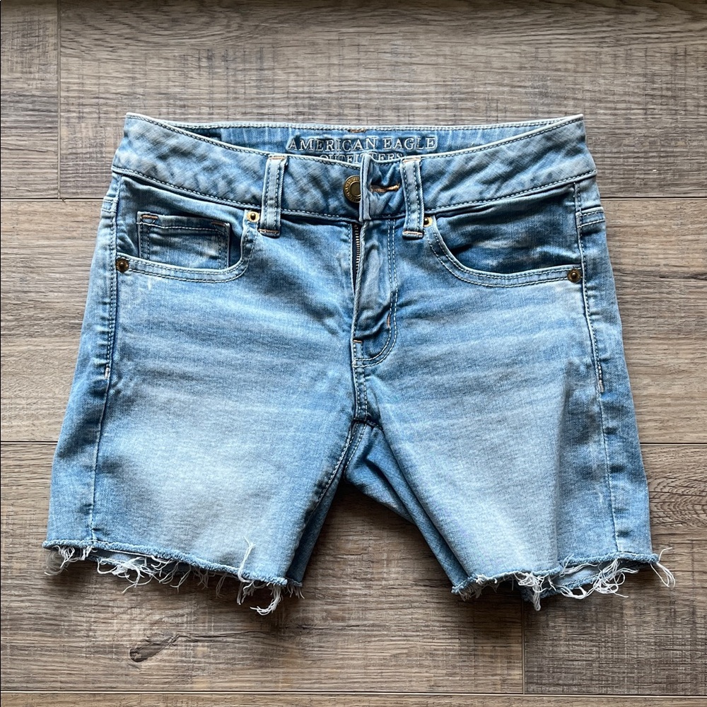 American Eagle Outfitters Light Blue Midi Denim Shorts